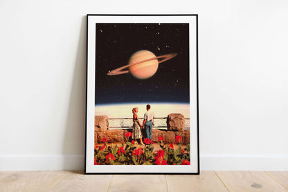 Space Love - Retro Futuristic Collage Art, Premium Poster, Wall Art - Taudalpoi
