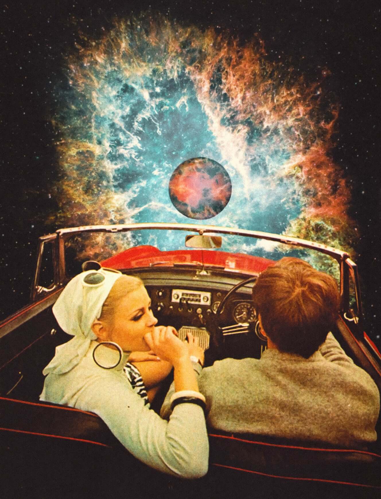 Space Riders Poster - Retro Futuristic Space Vintage Collage Art, Premium Poster, Wall Art - Taudalpoi